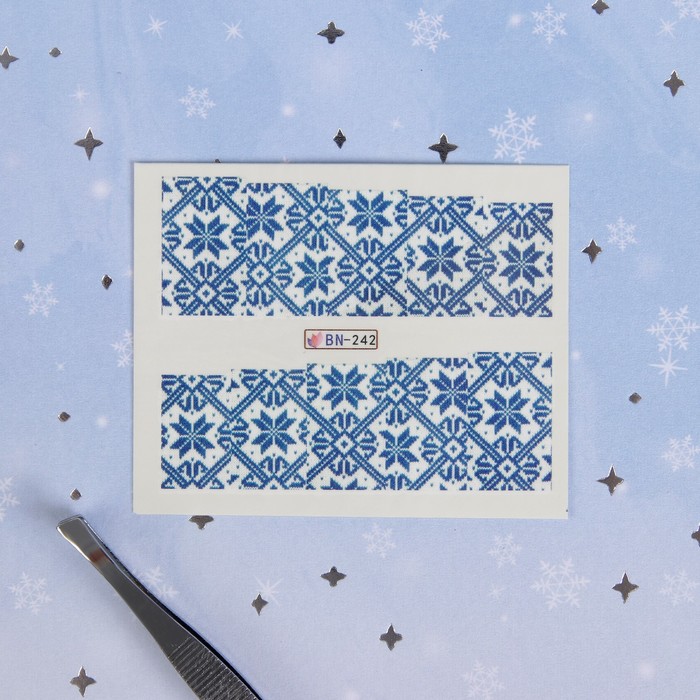 Слайдер-дизайн для ногтей "Зимний узор", водный, цвет синий