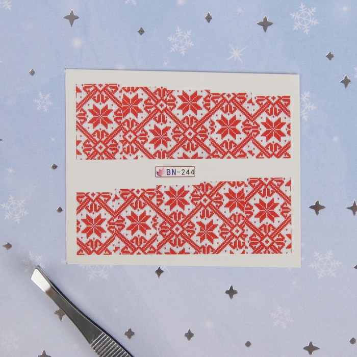 Слайдер-дизайн для ногтей "Зимний узор", водный, цвет красный