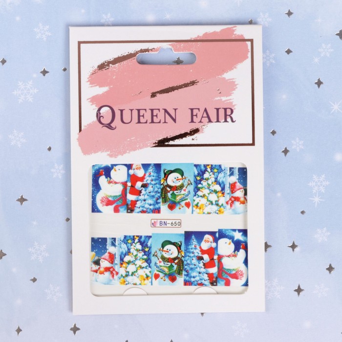 Слайдер-дизайн для ногтей "Дед мороз, снеговики", водный