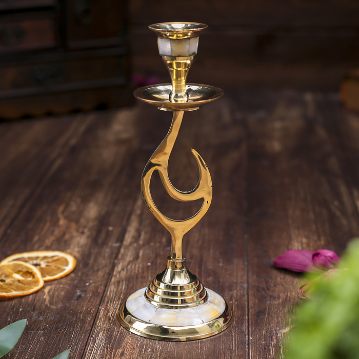 Подсвечник на 1 свечу "Изгиб" с перламутровыми вставками