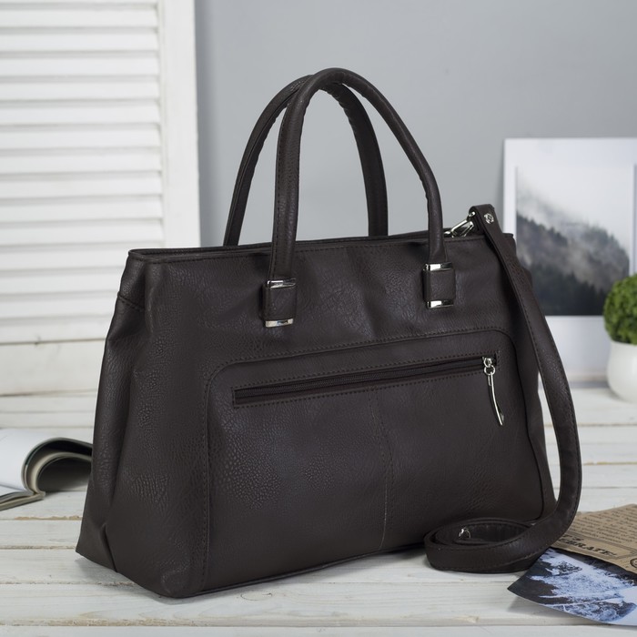 Сумка женская, 2 отдела на молнии, 3 наружных кармана, цвет коричневый