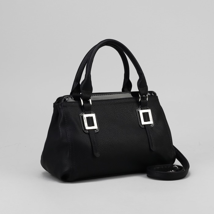 Сумка женская, 2 отдела на молнии, наружный карман, длинный ремень, цвет чёрный