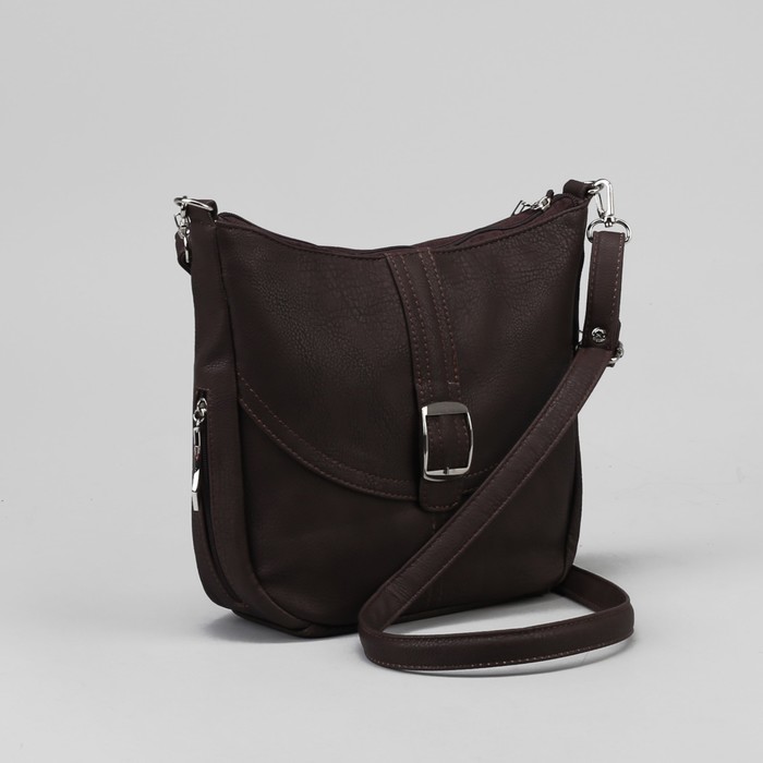 Сумка женская, отдел на молнии, наружный карман, длинный ремень, цвет коричневый