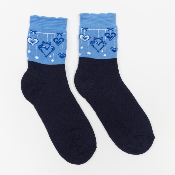 Носки детские плюшевые "Сердечки с бантиками" цвет тёмно-синий, размер 20-22