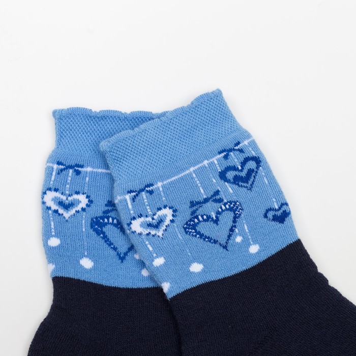 Носки детские плюшевые "Сердечки с бантиками" цвет тёмно-синий, размер 20-22
