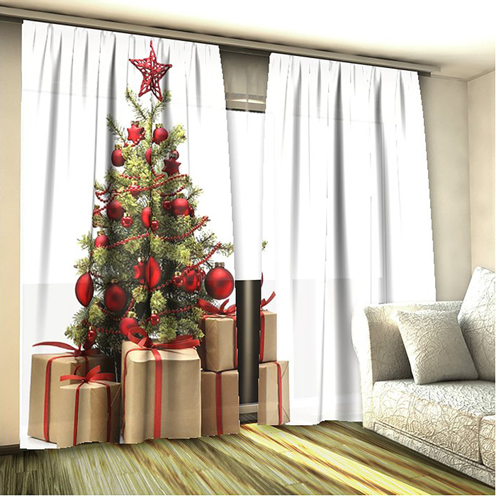 Фотошторы Новогодняя Красавица 145х260 см 2 шт, габардин 160 гр/м, пэ 100%