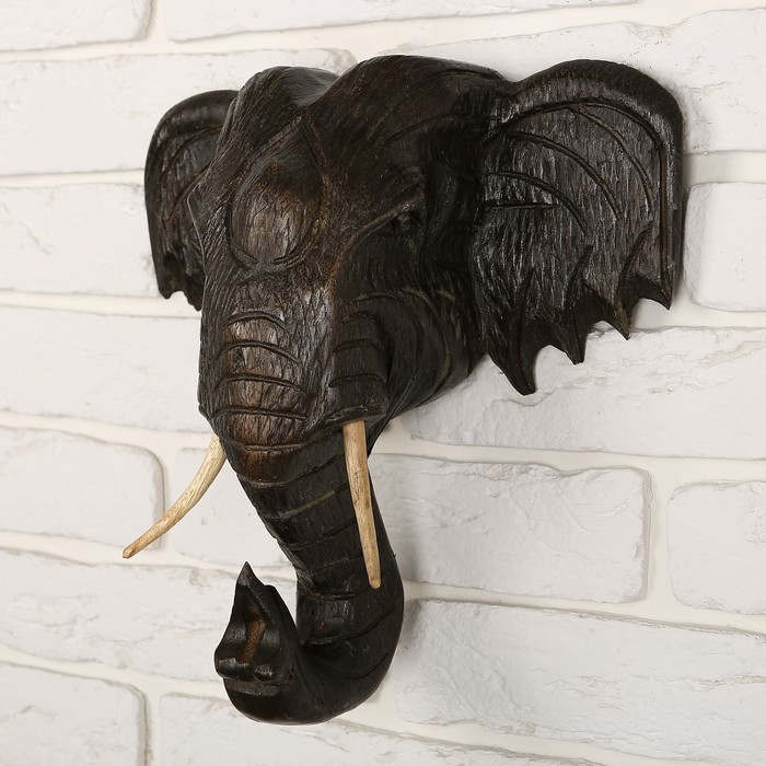 Панно дерево "Голова слона" 30х30х12 см