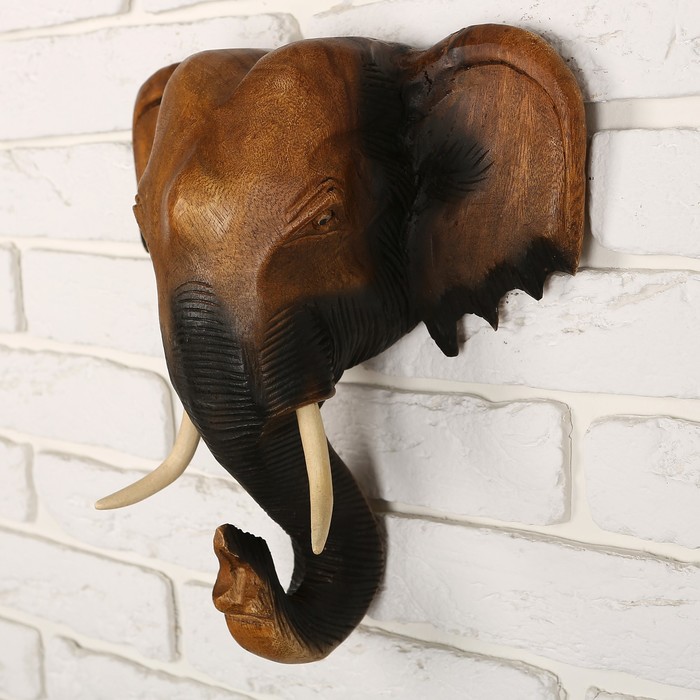 Панно дерево "Голова слона" 30х30х14 см