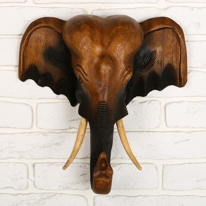 Панно дерево "Голова слона" 35х35х10 см