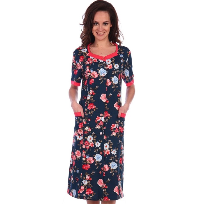 Халат на пуговицах женский 754 цвет синий, р-р 60