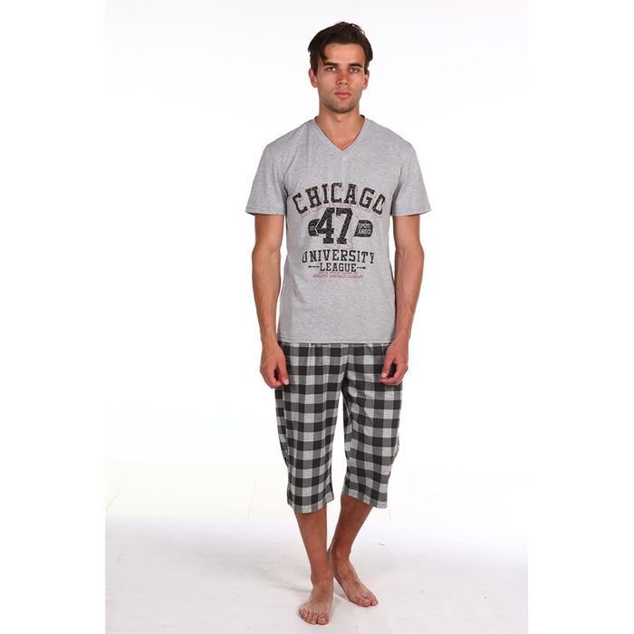 Комплект мужской (футболка, бриджи) 457 цвет серый, р-р 52