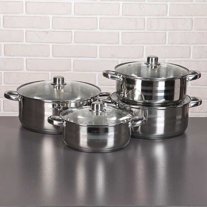 Набор кастрюль "Алла", 4 шт: 4,5/5,8/7,3/9,1 л, стеклянные крышки
