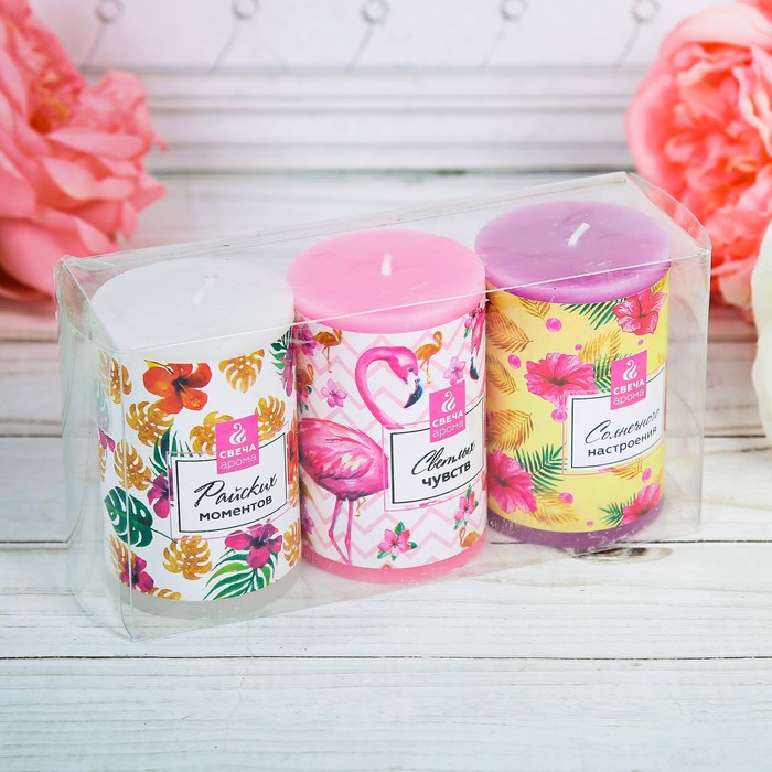 Набор свечей 3 шт "Фламинго", 15 х 7,5 см