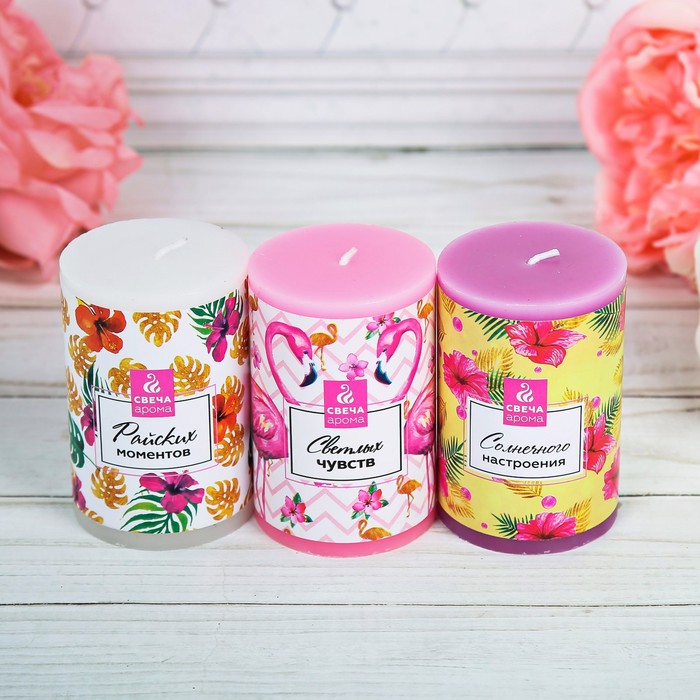 Набор свечей 3 шт "Фламинго", 15 х 7,5 см