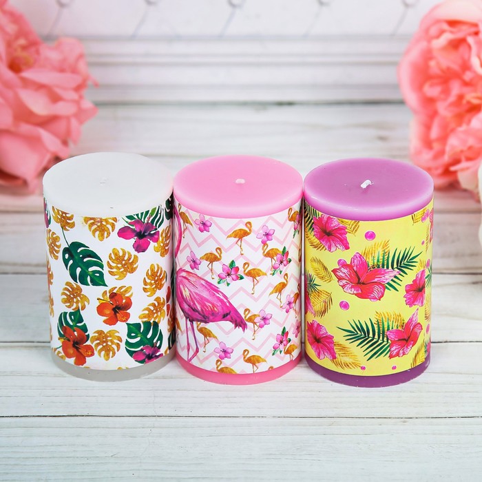 Набор свечей 3 шт "Фламинго", 15 х 7,5 см