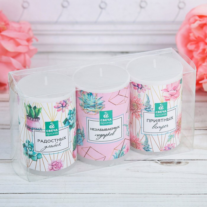 Набор свечей 3 шт "Кактусы", 15 х 7,5 см