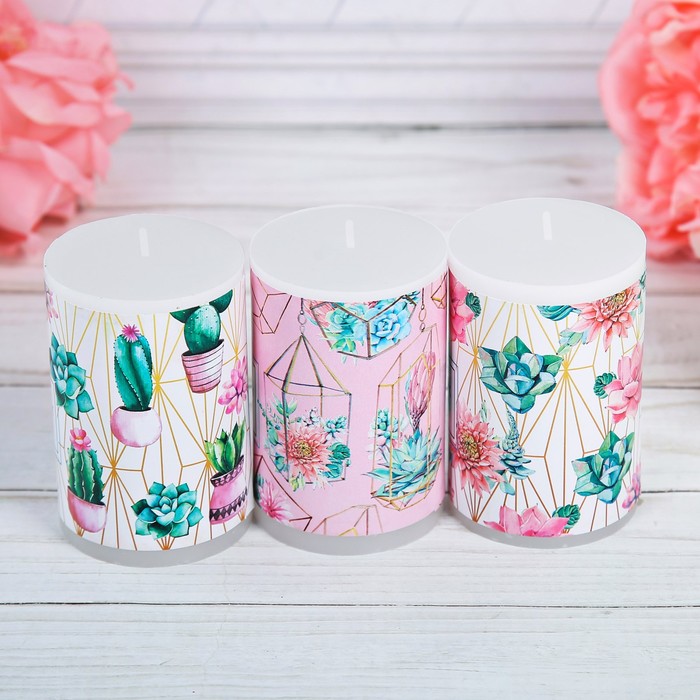 Набор свечей 3 шт "Кактусы", 15 х 7,5 см