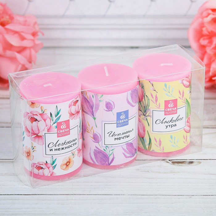 Набор свечей 3 шт "Нежные цветы", 15 х 7,5 см