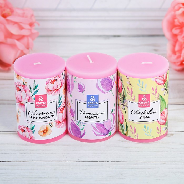 Набор свечей 3 шт "Нежные цветы", 15 х 7,5 см