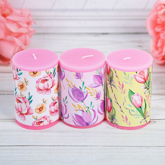 Набор свечей 3 шт "Нежные цветы", 15 х 7,5 см