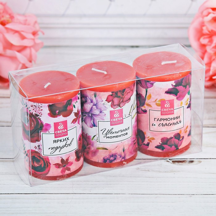Набор свечей 3 шт "Цветочный", 15 х 7,5 см