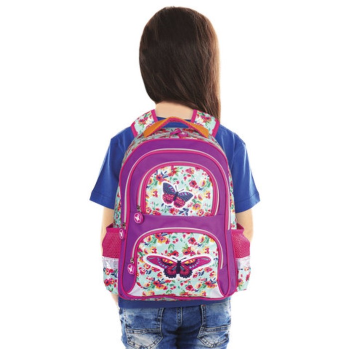 Рюкзак школьный эргоном.спинка BRAUBERG 38*30*14 дев "Бабочка в цветах" 226894