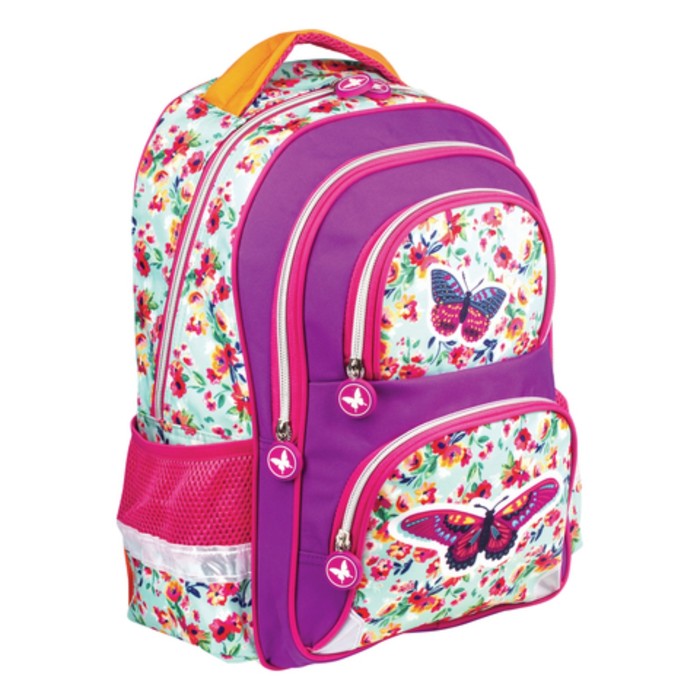 Рюкзак школьный эргоном.спинка BRAUBERG 38*30*14 дев "Бабочка в цветах" 226894