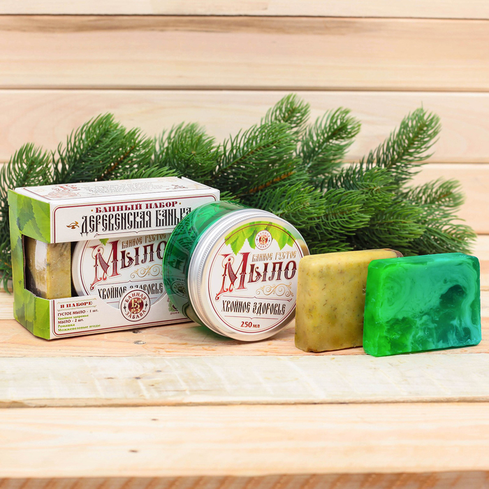 Банный набор "Деревенская банька": густое мыло, 2 косметических мыла