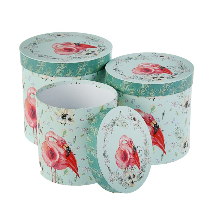 Набор коробок 3в1 "Фламинго", 21 х 21 - 17 х 17 см