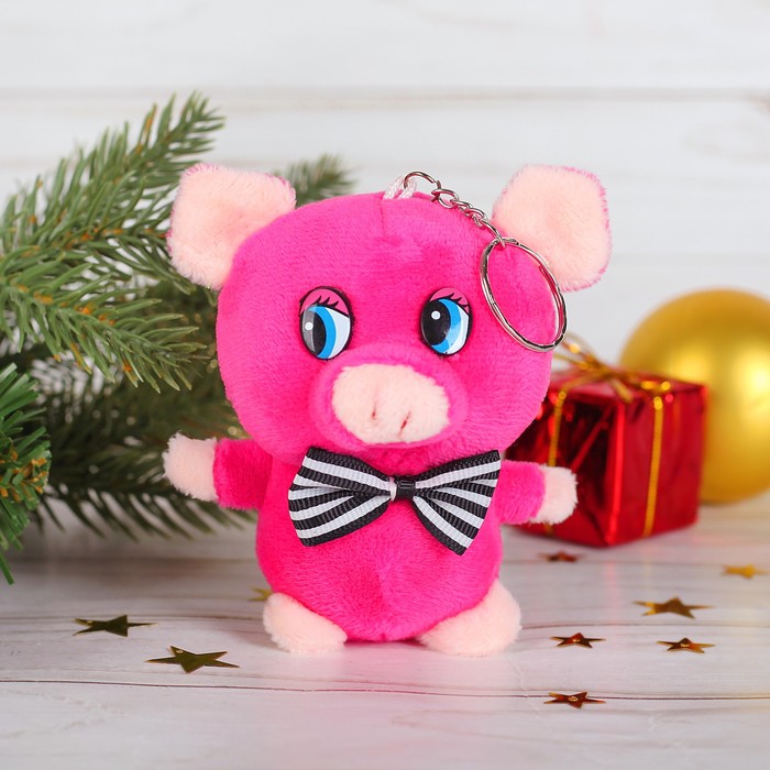 Мягкая игрушка-брелок "Поросёнок" бабочка в полоску, цвета микс