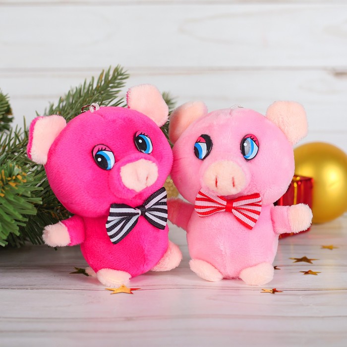 Мягкая игрушка-брелок "Поросёнок" бабочка в полоску, цвета микс