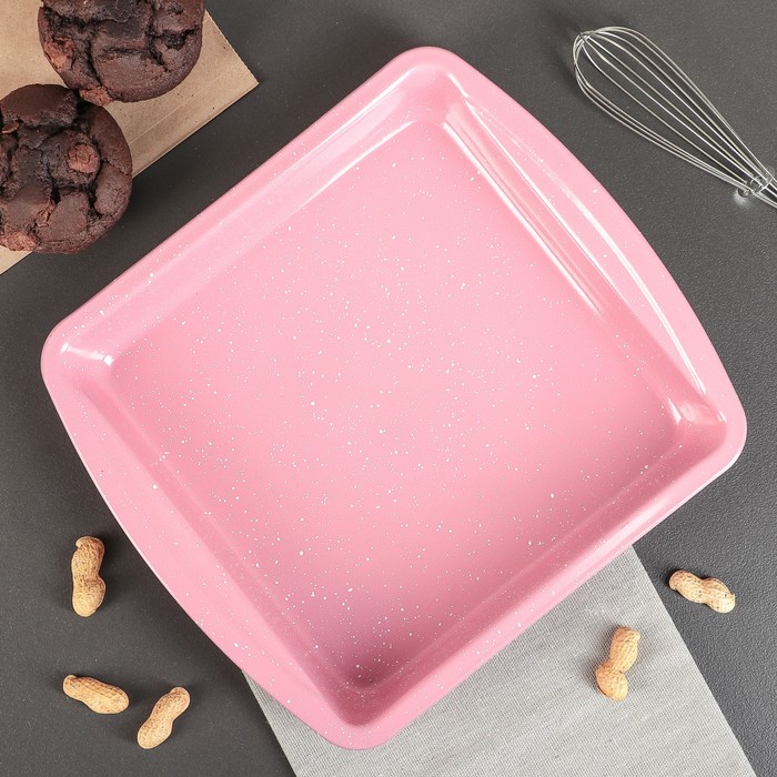 Форма для выпечки 26,5х23,5 см "Мраморный зефир. Квадрат" с ручками, керамическое покрытие