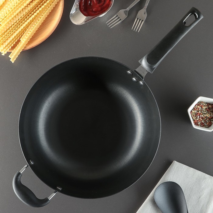 Сковорода-ВОК 34 см "Лучи", без покрытия, 2 ручки