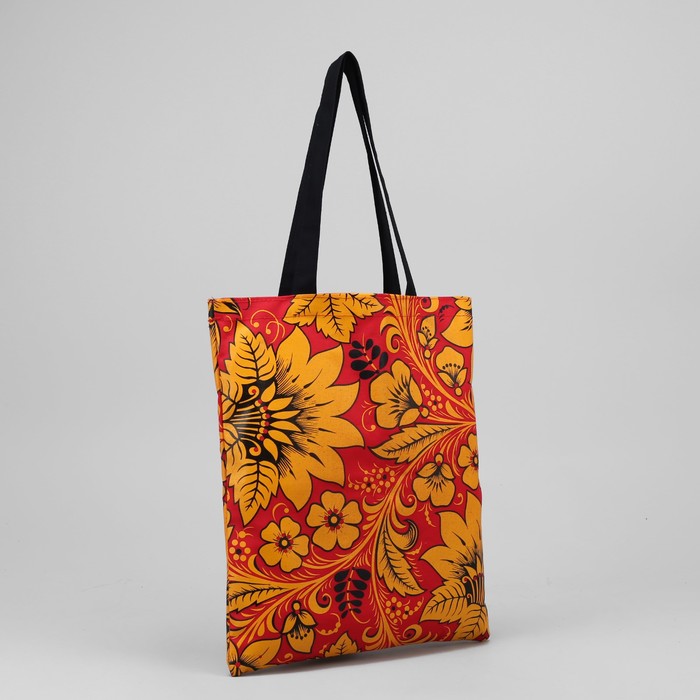 Сумка хозяйственная "Хохлома", отдел без молнии, цвет красный/жёлтый