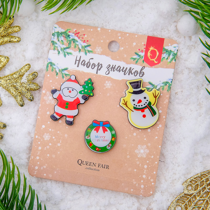 Набор значков "Новогодняя сказка" мультяшные, форма МИКС, цветные