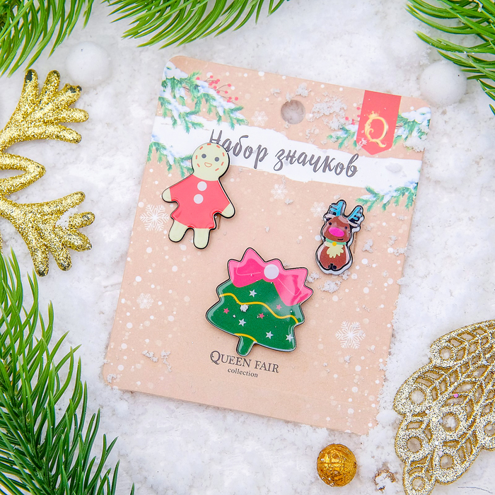 Набор значков "Новогодняя сказка" счастливого рождества, форма МИКС, размер МИКС, цветные