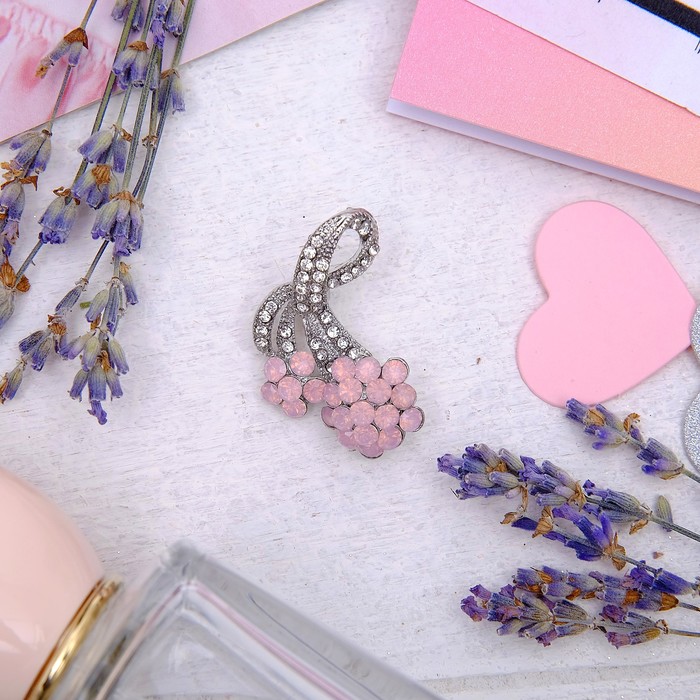 Брошь "Цветы" георгины, цвет бело-розовый в серебре