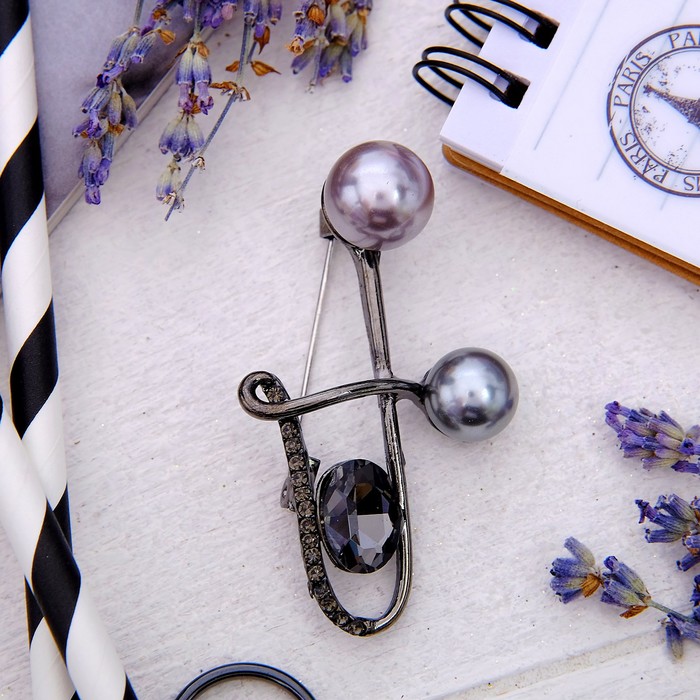 Брошь "Саксофон" абстрактный, цвет серый в серебре