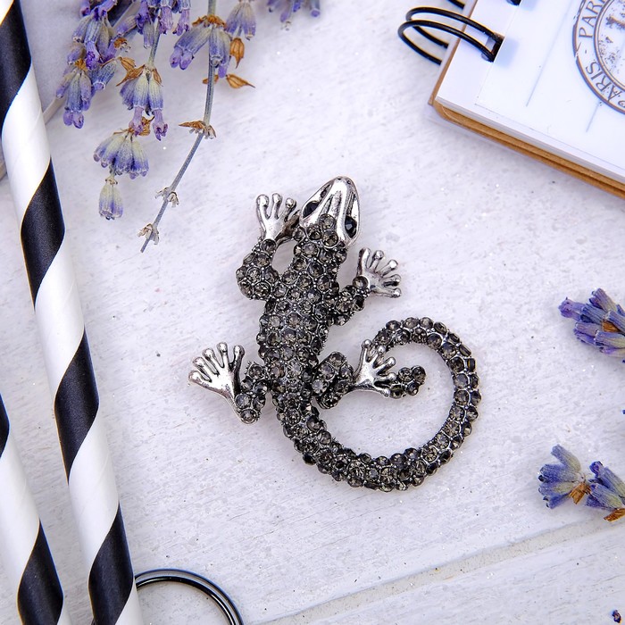 Брошь "Ящерица" маленькая, цвет серый в серебре