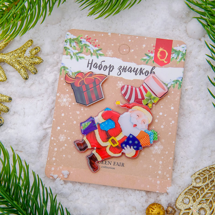 Набор значков "Новогодняя сказка" Санта Клаус, форма МИКС, цветные