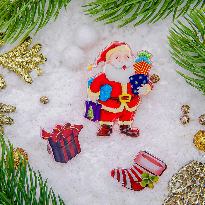 Набор значков "Новогодняя сказка" Санта Клаус, форма МИКС, цветные