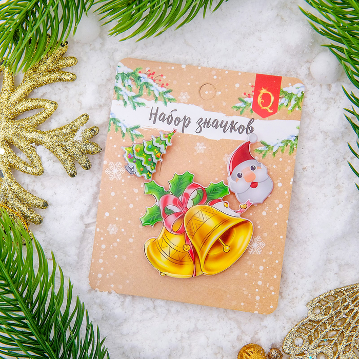Набор значков "Новогодняя сказка" колокольчики, форма МИКС, цветные
