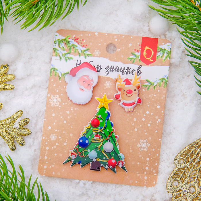 Набор значков "Новогодняя сказка" ёлка новогодняя, форма МИКС, цветные