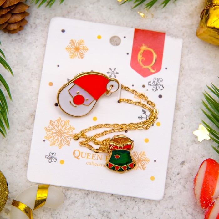 Брошь "Новогодняя сказка" на цепочке, санта, цветная в золоте