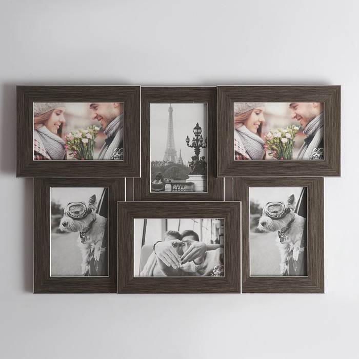Фоторамка на 6 фото 10х15 см Еллоу Фото ПР-615-О "Сталь" с подставкой, пластик