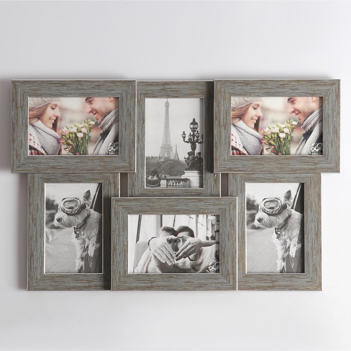 Фоторамка на 6 фото 10х15 см Еллоу Фото ПР-615-О "Морозное серебро" с подставкой, пластик