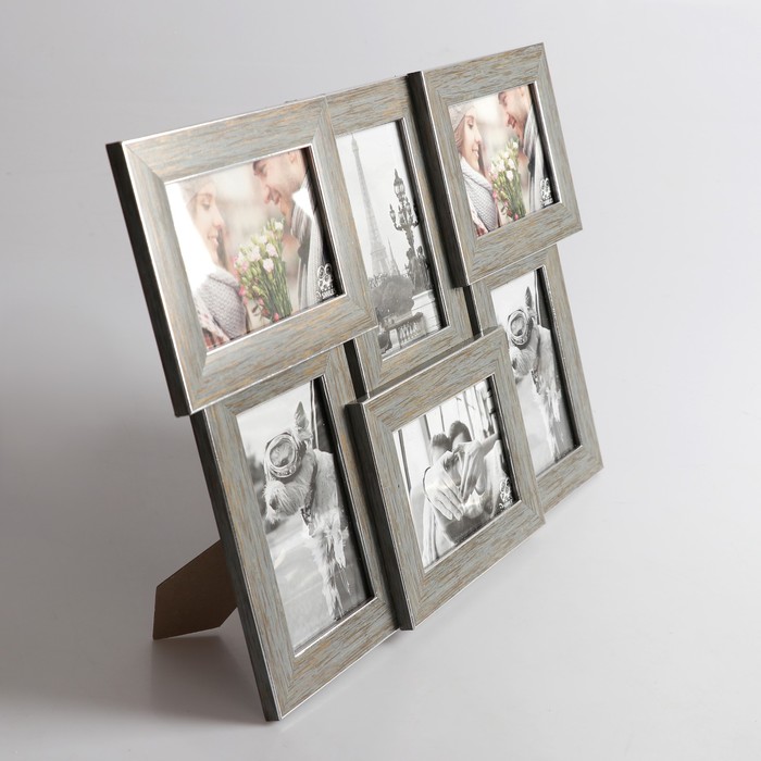 Фоторамка на 6 фото 10х15 см Еллоу Фото ПР-615-О "Морозное серебро" с подставкой, пластик