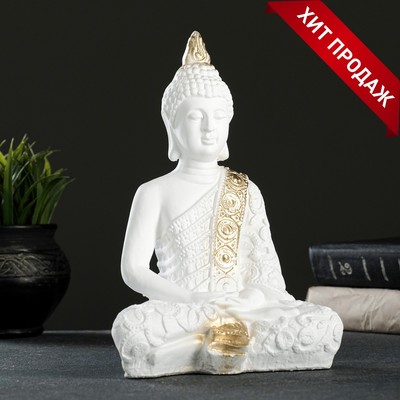 Фигура Будда малый 16х9х23см бело-золотая