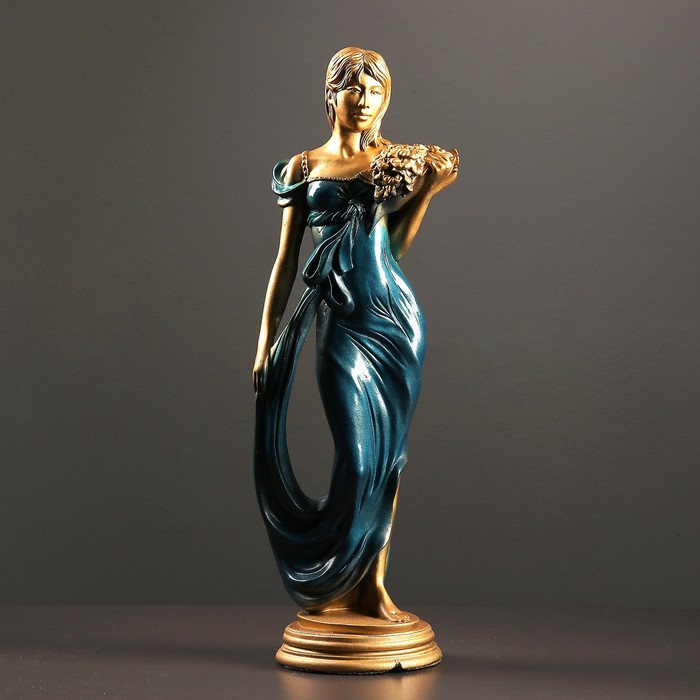 Фигура "Девушка с букетом" бронза синий
