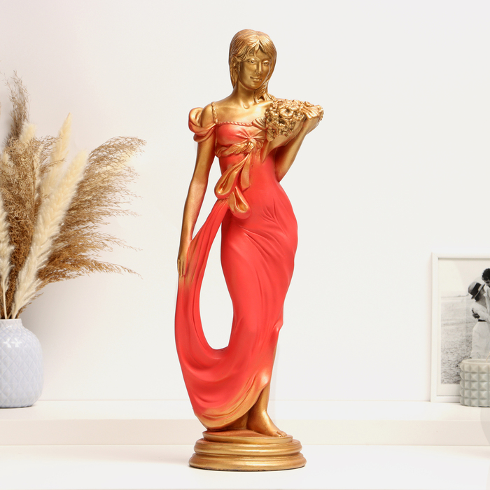 Фигура Девушка с букетом бронза/красный, 20х15х56см чехол mypads девушка с пандой с букетом женский для nokia g21 задняя панель накладка бампер